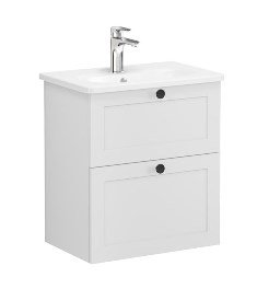 Vitra Root Classic 68667 Lavabo Dolabı, Çift Çekmeceli, 60 Cm, Dar, Mat Açık Gri, Yuvarlak Lavabolu